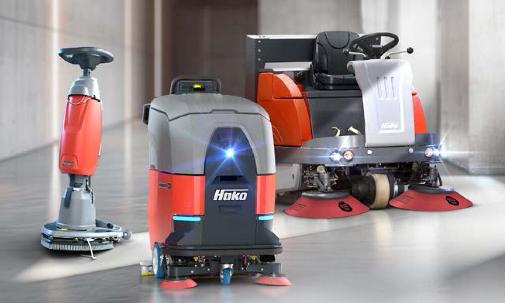 Hako Autonome Bodenreinigungsmaschine B75i, kompakte Reinigungsmaschine B5 und Kehrmaschine mit DustStop